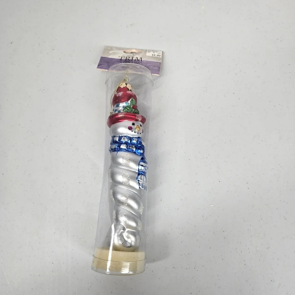VTG Slim Frosty Frolics Snowman Handblown Glass Christmas Ornament Twirl Holiday